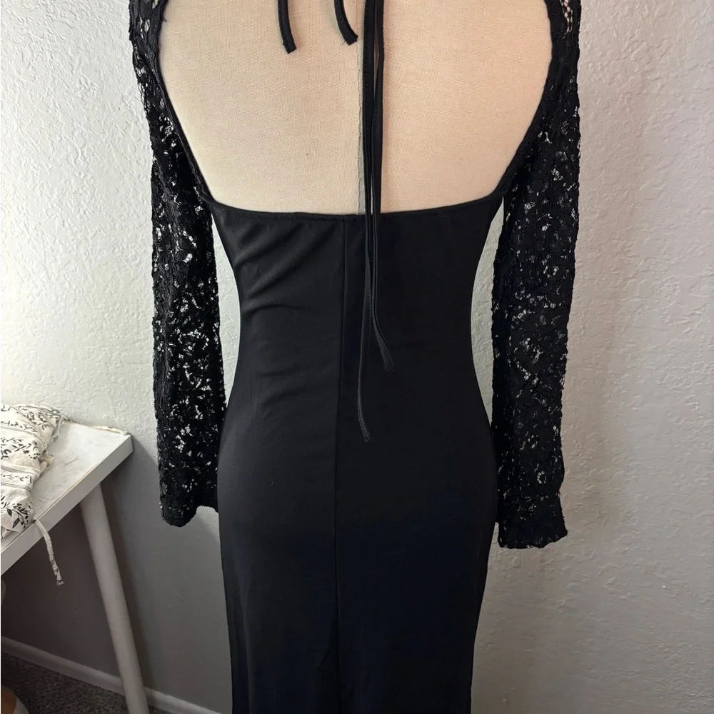 Black Lace Halter Dress - Picture 6 of 7